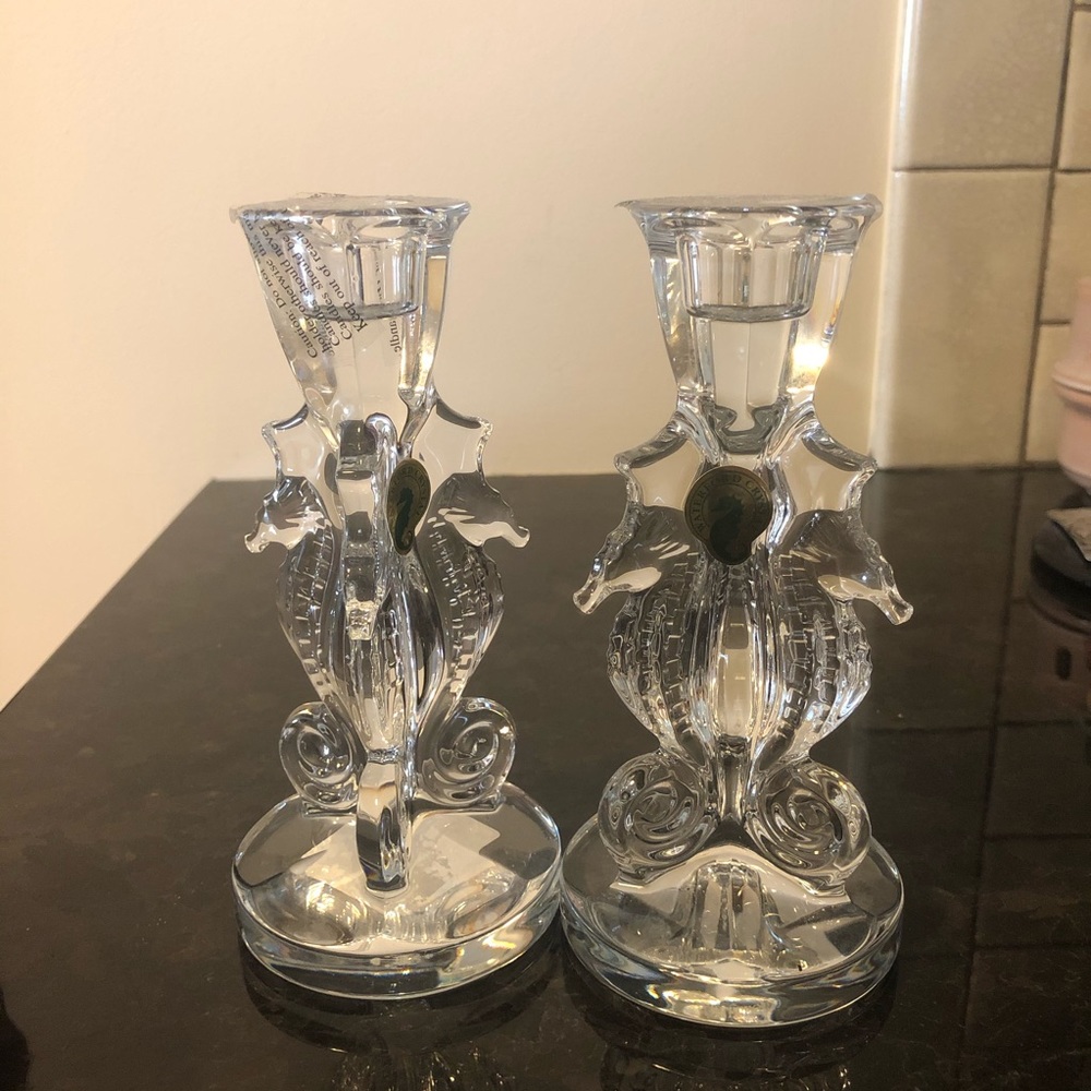 Waterford Crystal Seahorse Set Of Two Candlesticks